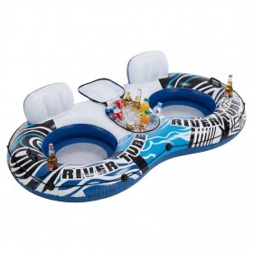 2 Inflatable River Floaters, Equipped With Detachable Refrigerators And Two Cup Holders, Featuring A Supportive Backrest, And With GRAP Ropes