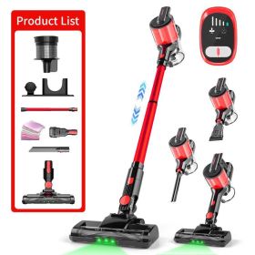 Red Cordless Lightweight Handheld Vacuum Cleaner With Anti-tangle Brush Head And Green LED Light. Multi-mode Carpet Cleaner Suitable For Hard Floors,