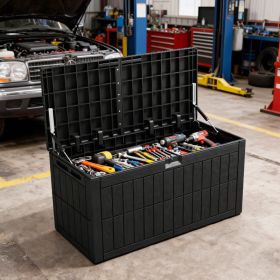 220 Gallons Outdoor Storage Box Large Capacity Water Proof Lockable Resin Deck Box For Tools Pool Accessories Sports Equipment Black