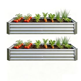 2PCS Silver 6×3×1ft Metal Raised Rectangle Garden Planter Beds