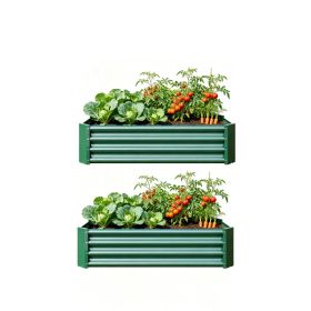 2PCS Green 4×2×1ft Metal Raised Garden Bed, Rectangle Raised Planter for Flowers Plants, Vegetables Herb