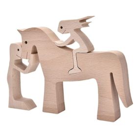 DIY Figurine Wood Dog Ornament Sculpture Home Decoration A Man A Dog Wood Sculpture Christmas Gifts Model Decor (Option: T)