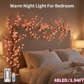 LED Tree Branch Lights For Wall, Cherry Blossom Lights Vine Lights With Remote And 8 Lighting Modes Cherry Blossom Garland Willow Vine For Bedroom Ind (Option: 48LED3.94FT)