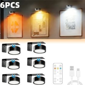 Picture Lights For Wall, Battery Powered Magnetic Lights With 3 Lighting Color Dimmable Timer Art,Poster,Gallery,Painting Display,Photos,Frame,Wall Li (Option: 6PCS)