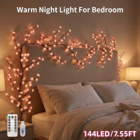LED Tree Branch Lights For Wall, Cherry Blossom Lights Vine Lights With Remote And 8 Lighting Modes Cherry Blossom Garland Willow Vine For Bedroom Ind (Option: 144LED7.55FT)