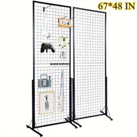 Professional Gridwall Display System 2-Pack 24' X 67' Double-Sided Retail Grid Wall Panels With Sturdy T-Base & 20 Display Hooks And Clips For Boutiqu (Option: 2PCS6748IN)