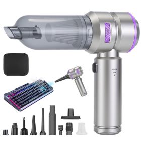 16000PA Handheld Car Vacuum Cleaner With Brushless Motor 2 Reusable Filters 4 In 1 Portable Cordless Compressed Air Duster & Blower For Car Office Hom (Option: Silver Purple)