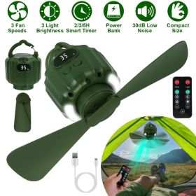 3-in-1 Camping Fan With LED Lantern, Hanging Tent Fan 3 Wind Speeds, Remote Control Timer, USB Power Bank, Low Noise Rechargeable Fan With Battery Dis (Option: 5200mAh)